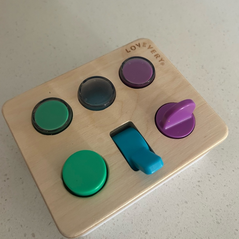Lovevery Wooden Sensory Activity Board - Purple, Green, Teal Buttons